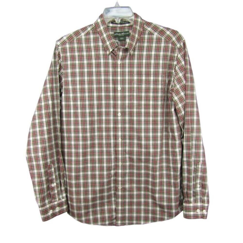 Eddie Bauer Wrinkle Resistant Relaxed Fit Red Green Plaid Button Down Shirt Sz L